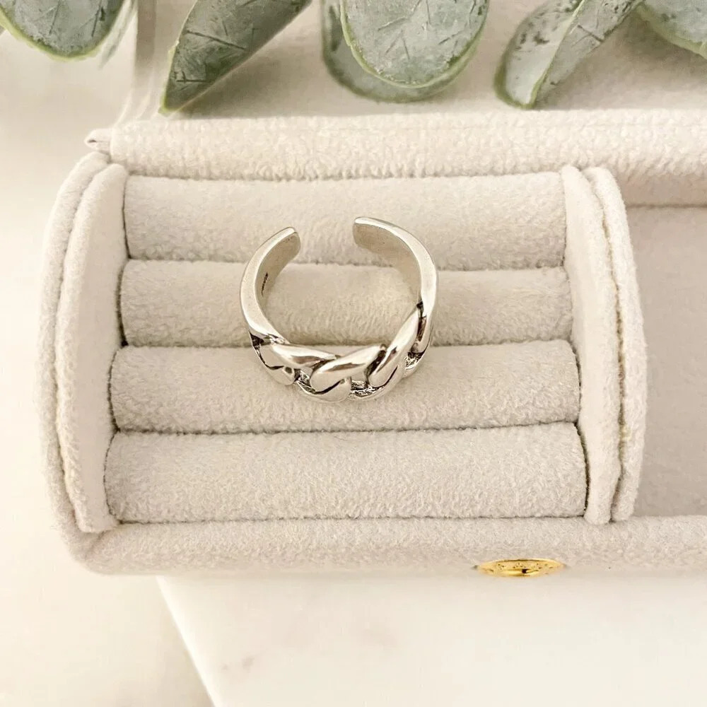 925 Sterling Silver Chunky Ring Curb Chain Ring Thick Wide Ring Band Bold Ring - Picture 6 of 11